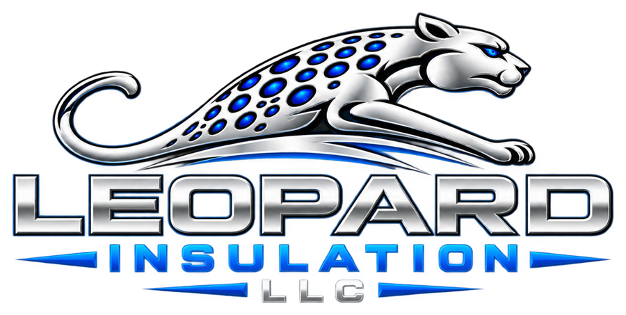 Leopard Insulation LLC logo: a silver leopard leaping over the company name