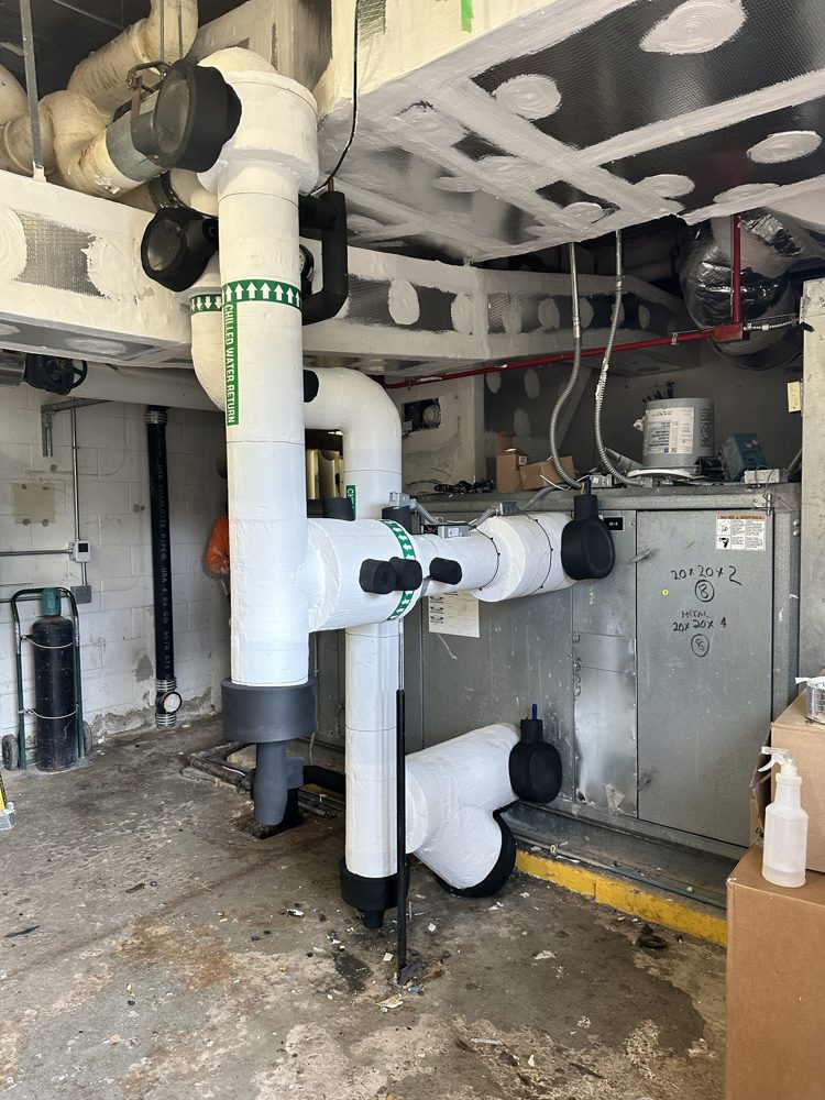 AHU chilled water piping, Foamglas with ASJ, elastomeric valve covers