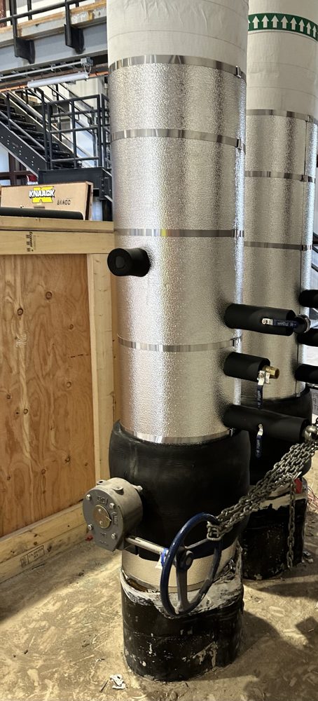 Chilled water risers, Foamglas with aluminum jacket and stainless bands