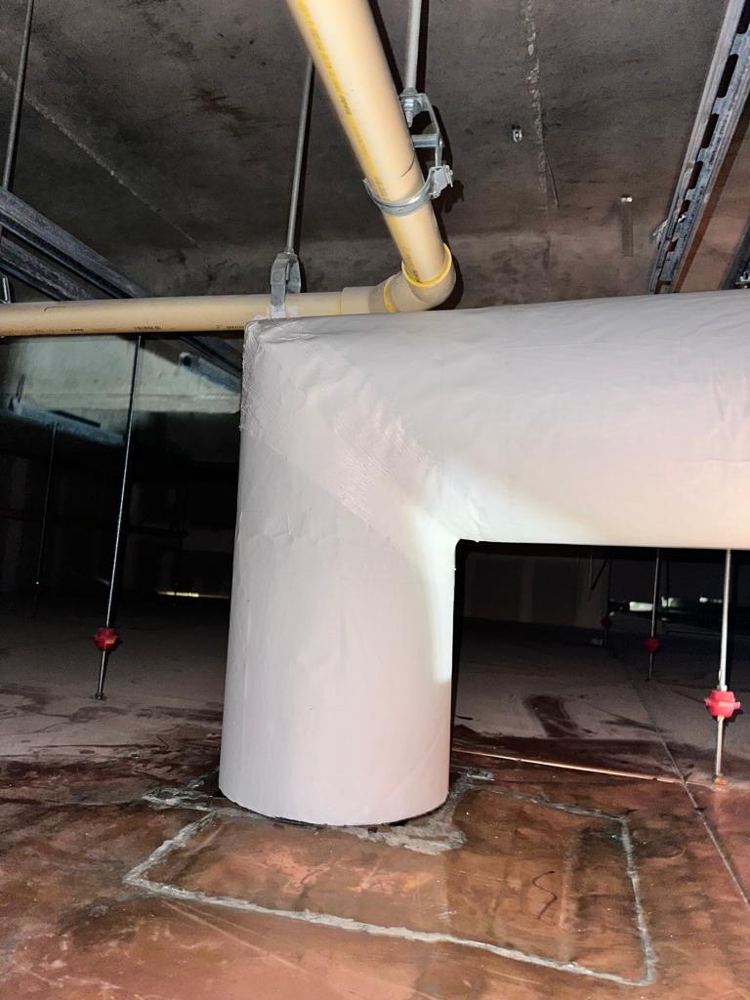 Hot water pipe, fiberglass insulation